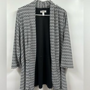 Dress Barn Open Front Cardigan Sweater Striped Long Sleeve Black/White